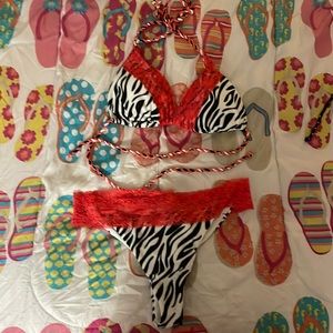 Relleciga Red Lace Zebra Print Bikini